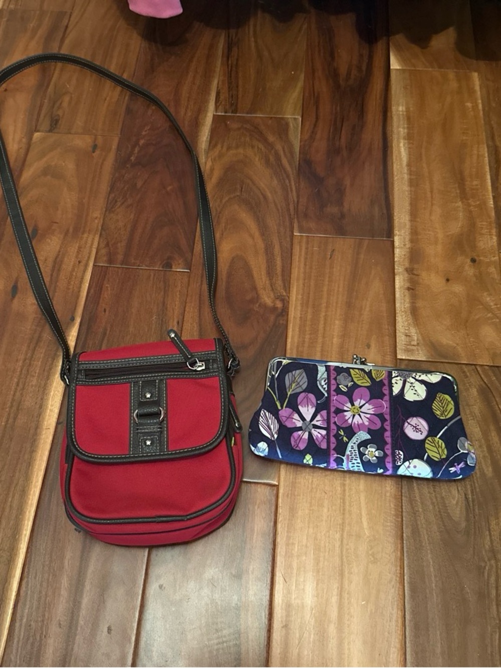 Women's Red Crossbody Bag with Floral Wallet